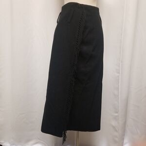 Vintage Black A-Line Fringe Wool Skirt